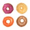 Four donuts isolated on white. Colored Pencils Drawing. Doughnut sketch.