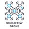 Four drone thin line icon, sign, symbol, illustation, linear concept, vector