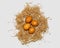 Four eggs lie in the nest, close-up, png
