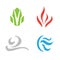 Four element icon set on white background