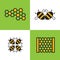 Four emblem or logo beekeeping, honey company or store with the image of bees and honeycomb.