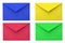 Four envelopes. Blue, red, yellow, green envelope