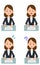 Four facial expressions of a woman in a suit to fill out a document