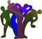 Four figures. A group of people. Vector graphics. Party with dancing silhouettes