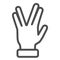 Four fingers gesture line icon, gestures concept, Vulcan salute hand sign on white background, Hand with four fingers up