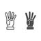 Four fingers gesture line and solid icon, gestures concept, count numbers on palm sign on white background, hand showing