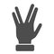 Four fingers gesture solid icon, gestures concept, Vulcan salute hand sign on white background, Hand with four fingers