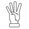 Four fingers gesture thin line icon, gestures concept, count numbers on palm sign on white background, hand showing four