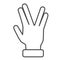 Four fingers gesture thin line icon, gestures concept, Vulcan salute hand sign on white background, Hand with four
