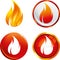 Four flame buttons in shiny style. Isolated.