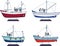 Four flat vector toy fishing boats