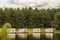 Four floating cabins with nice reflection on the lake water