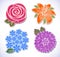 Four flowers (rose, chrysanthemum, hydrangea, lily
