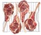 Four Frenched Bone In Raw Veal Tomahawk Chops