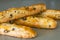 Four freshly baked baguette of biscotti