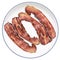 Four Fried Gourmet Well Done Bacon Rashers Set On White Porcelain Plate Isolated On White Background