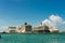 Four giant cruise ships in a row at Nassau port. Bahamas