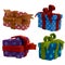 Four gifts with colors bows and ribbons handmade with plasticine.