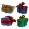 Four gifts with colors bows and ribbons handmade with plasticine.