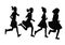 Four girls running, body silhouette vector