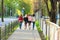 Four girls walking along the street