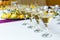 Four glasses of champagne on the banquet table