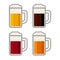 Four Glasses with Different Color Beers on White