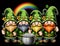 Four gnomes wearing a St. Patrick\\\'s Day sweater with a rainbow