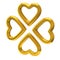 Four golden hearts as four-leaf clover 3d