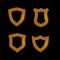 Four golden neon shield icons