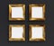 Four golden rectangle frames isolated on black background. 3D render.