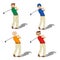 Four golf male players of different ages hitting ball