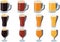 Four grades of beer in three types of glasses vector illustration