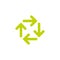 Four green arrows circle. Cycle, recycle, refresh.