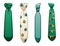 Four green neckties set on white background