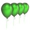 Four green party balloons blank arranged row