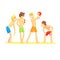 Four Guys Playing Having Fun, Part Of Friends In Summer On The Beach Series Of Vector Illustrations