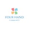 Four Hand Team Teamwork Charity Foundation Unity Peace Care Logo Design Vector