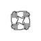 Four hands hold together line icon