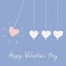 Four hanging hearts dash line. Perpetual motion. Happy Valentines Day. Love card. Rose quartz serenity color background.