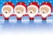 Four happy Santas holding hands isolated