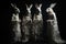 Four hares in long white dresses stand , concept of Animal behavior, created with Generative AI technology