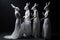 Four hares in long white dresses stand , concept of Animal behavior, created with Generative AI technology