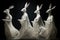 Four hares in long white dresses stand , concept of Animal behavior, created with Generative AI technology