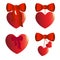 Four heart charms with bows