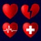 Four heart icons with lights and shadows. Love and health symbols