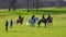 Four horse riders in the grounds of Aske Hall on a sunny day