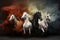 Four horses of the apocalypse - white, red, black and pale. Bible revelation. Generative AI