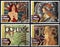 Four illustrations by Alphonse Mucha on stamps
