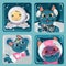 Four images of kitten astronauts, cute collection